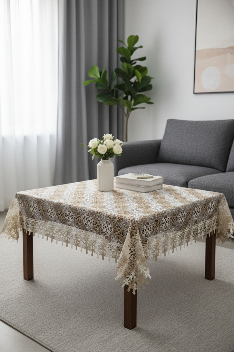 Bieżnik kremowo brązowa gipiura 85x85cm SG8048