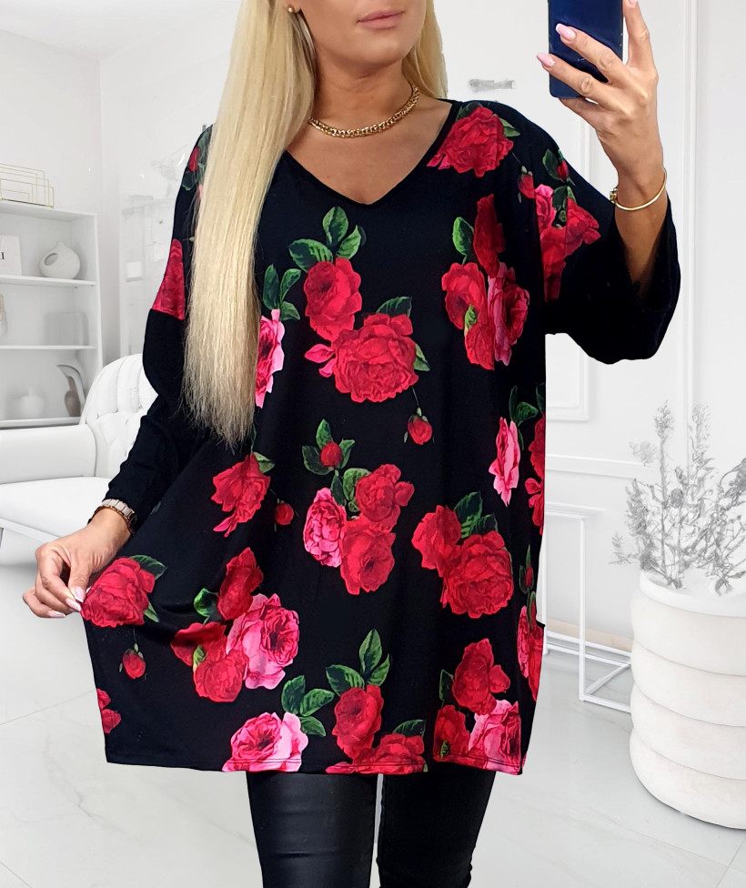 Tunika Plus Size BILLI czerwone róże