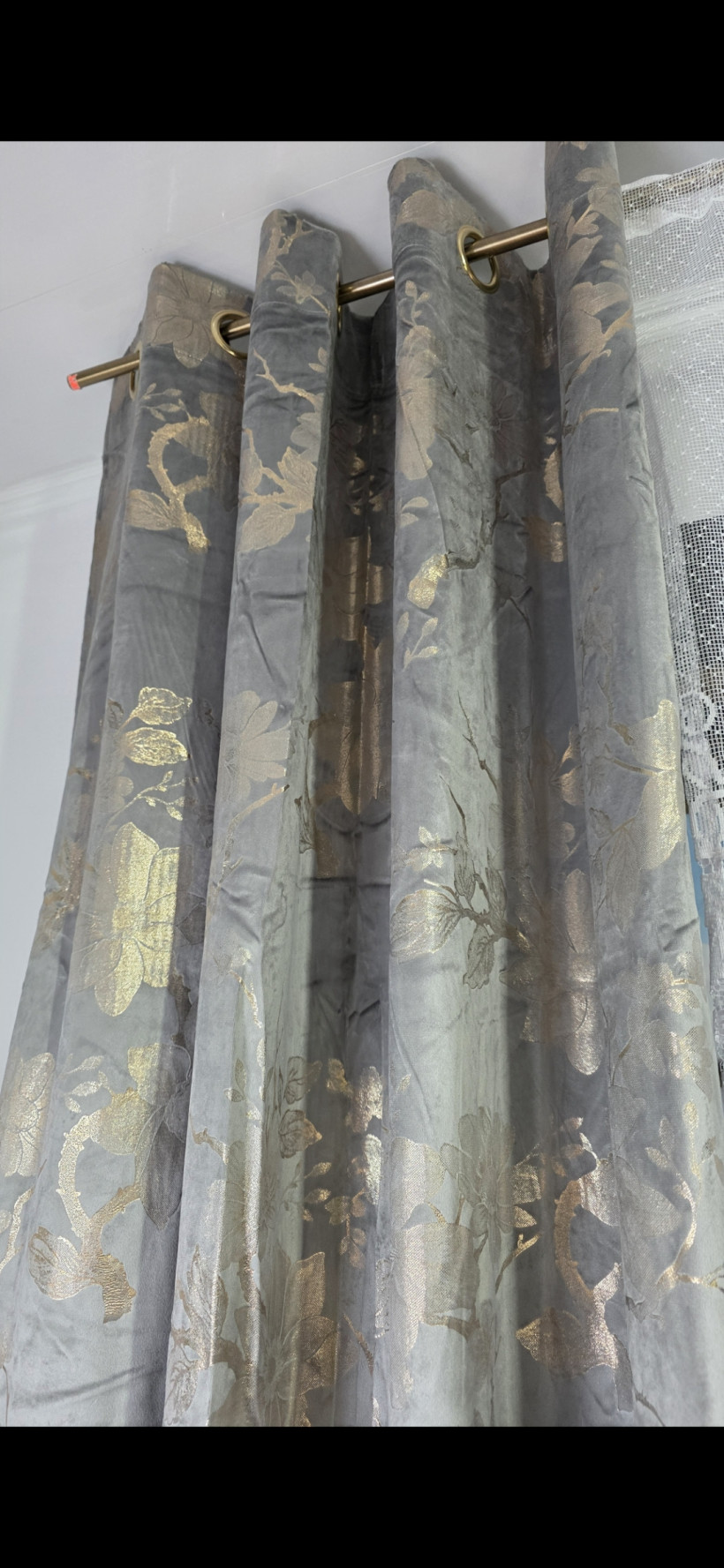 Zasłona welur szara ze złotem 140x250cm celia