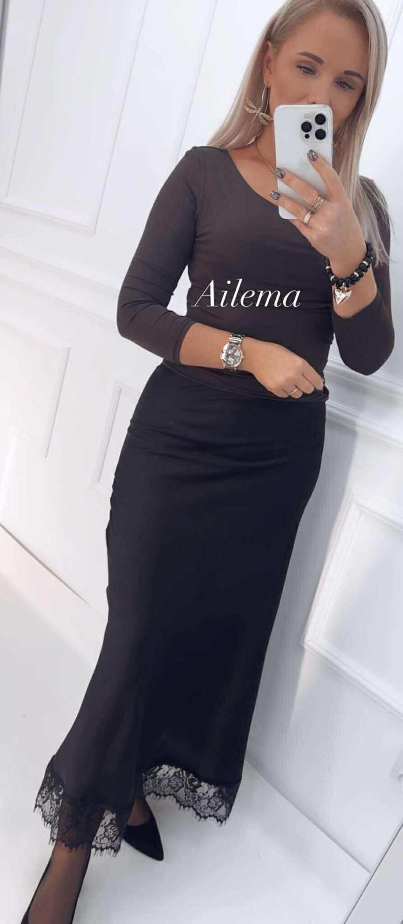 Spódnica satynowa kk950 zakończona koronką