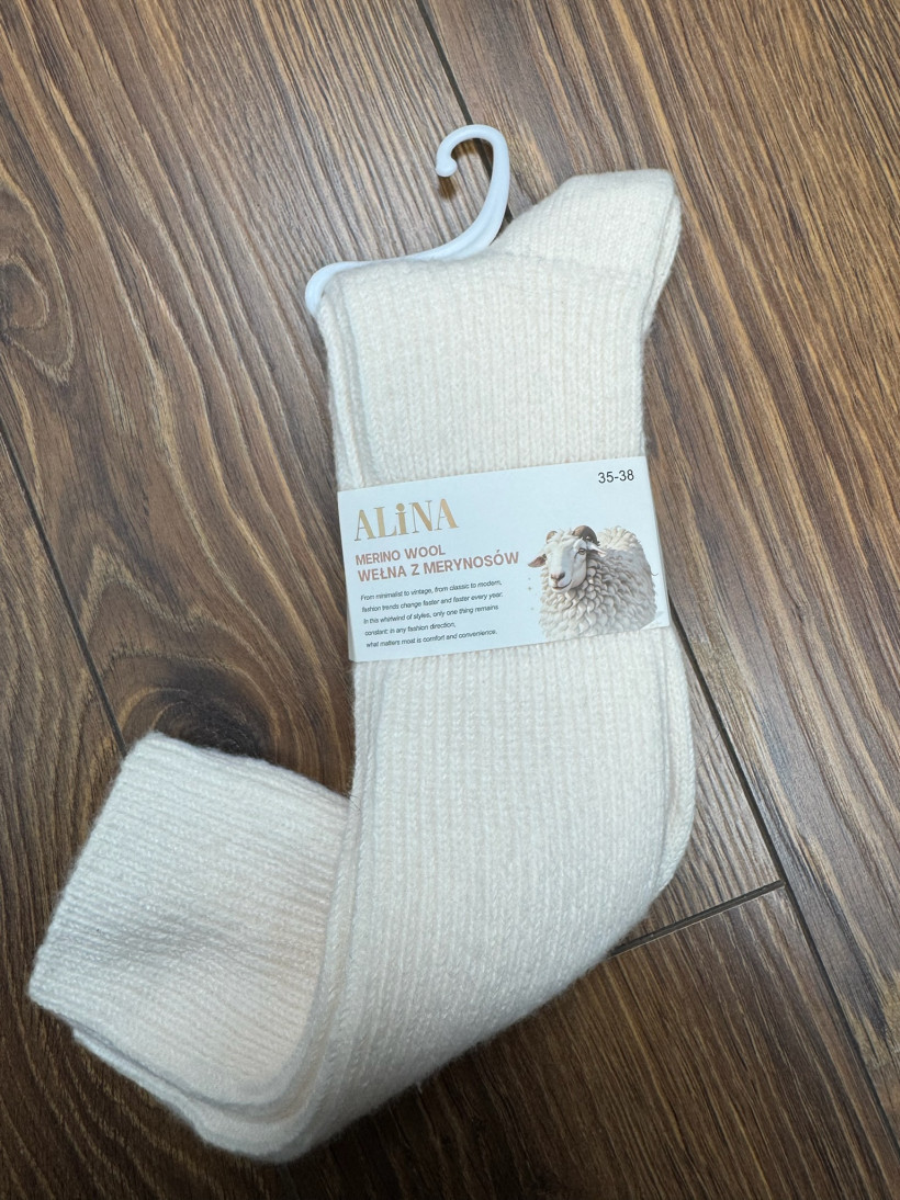 Podkolanówki z merynosa - rozm. 39/42-  6001 - śmietankowe