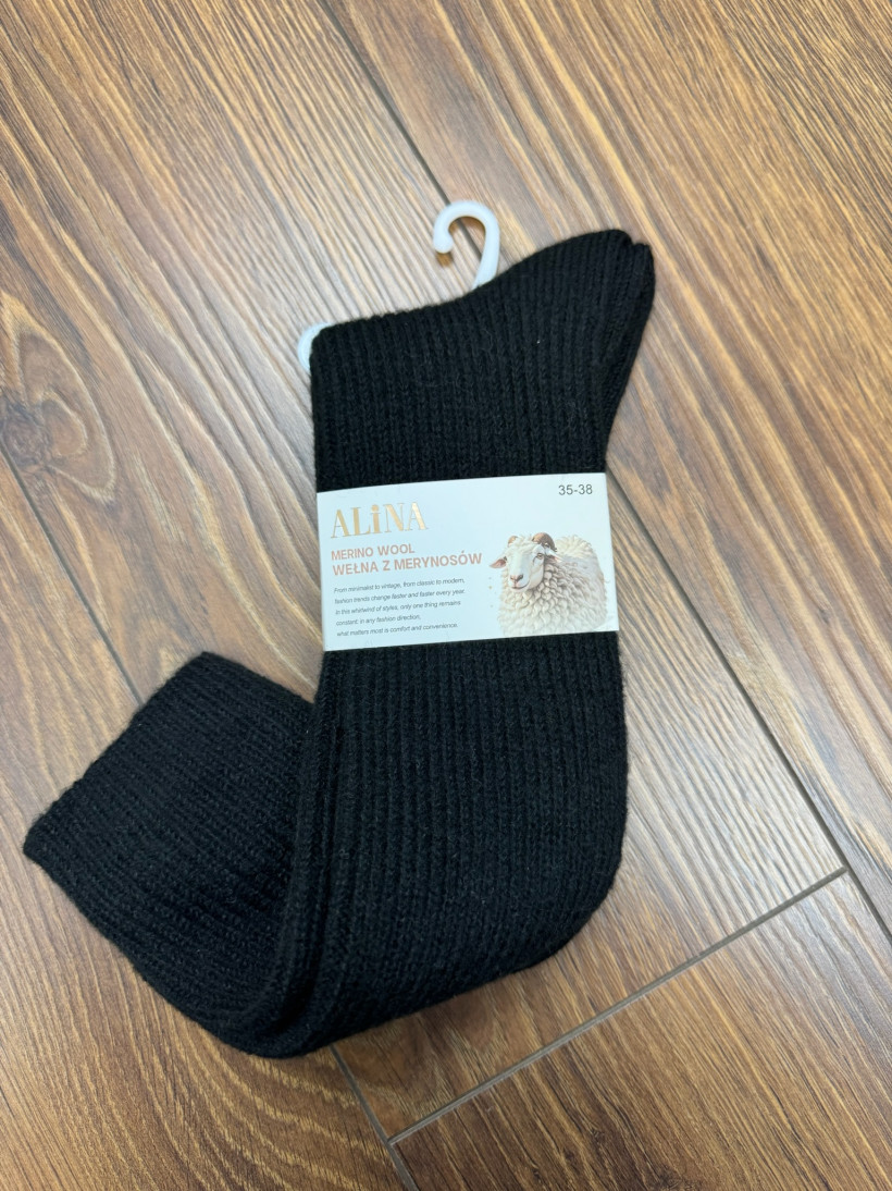 Podkolanówki z merynosa - rozm. 39/42-  6001 - czarne