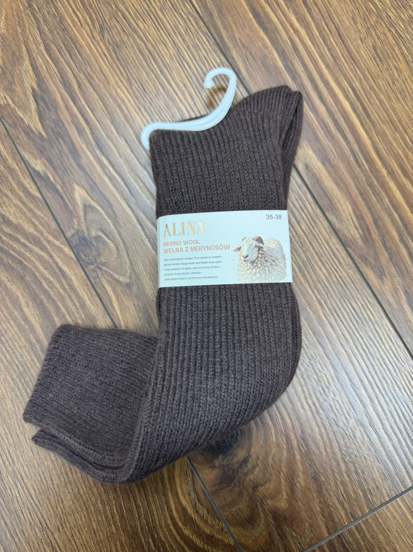 Podkolanówki z merynosa - rozm. 39/42-  6001 - czekolada