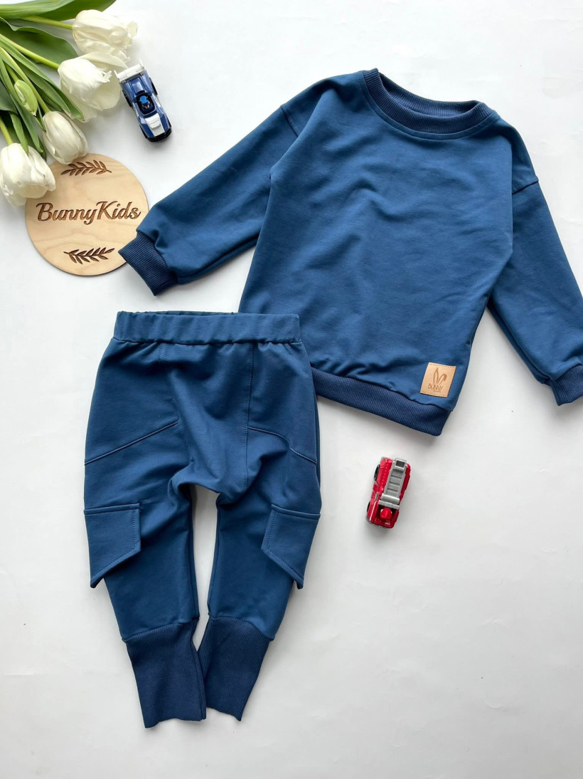KOMPLET DRES  NIEBIESKI BLUZA + SPODNIE BAGGY BUNNY KIDS