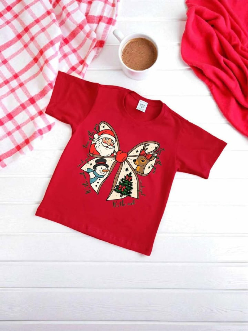 Koszulka świąteczna Emiś Czerwona bluzka dziecięca z Mikołajem