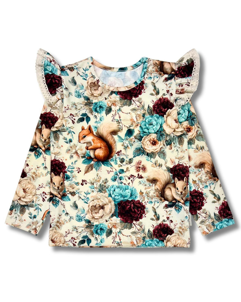 BLUZKA  LEŚNE ZWIERZĄTKA Z KORONKĄ CHRISMA 