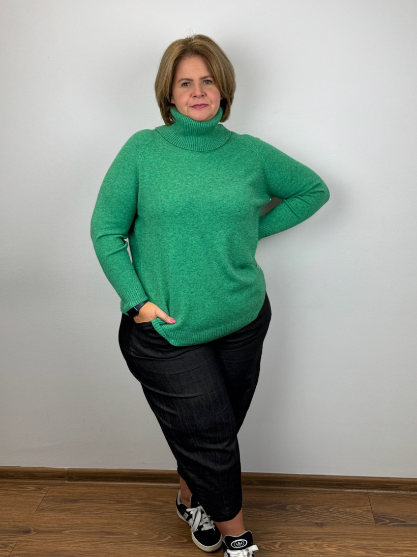 Sweter z golfem, melanż - les - (s/m, l/xl) - 8432 - zielony