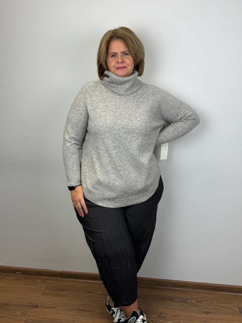 Sweter z golfem, melanż - les - (s/m, l/xl) - 8432 - beż