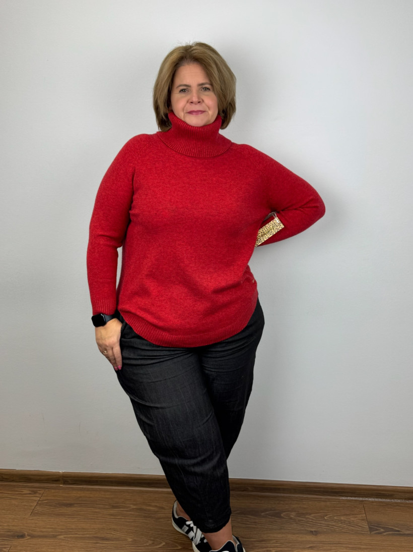 Sweter z golfem, melanż - les - (s/m, l/xl) - 8432 - czerwony