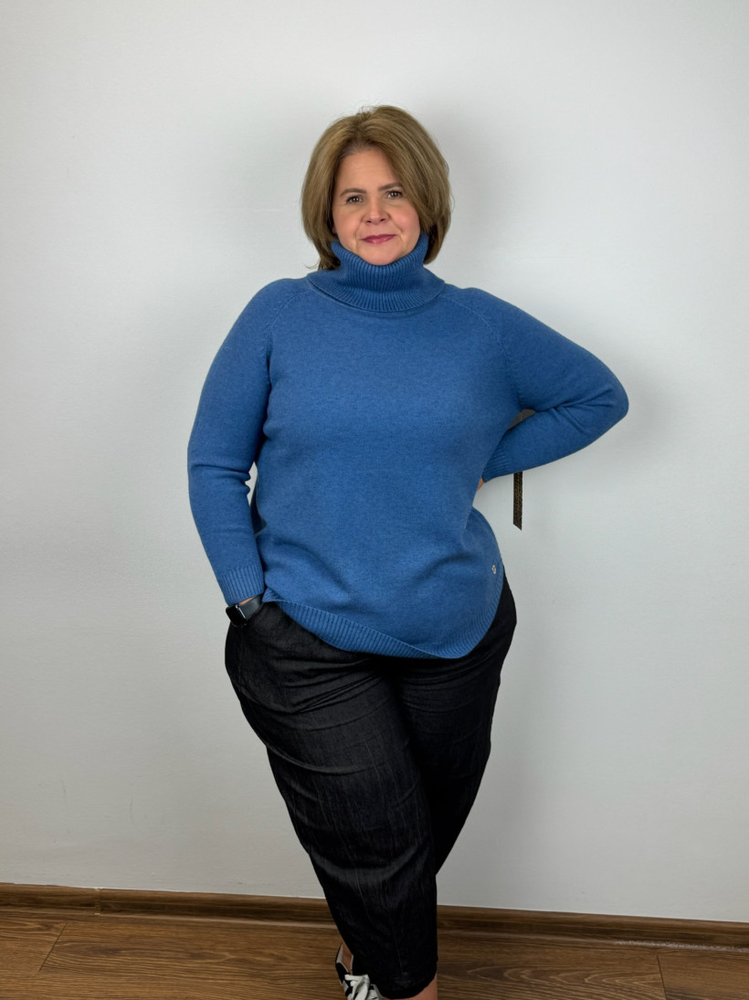 Sweter z golfem, melanż - les - (s/m, l/xl) - 8432 - błękit