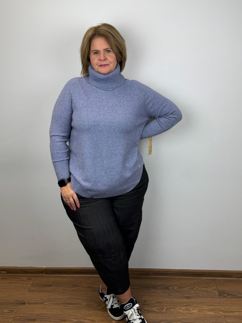 Sweter z golfem, melanż - les - (s/m, l/xl) - 8432 - jeans