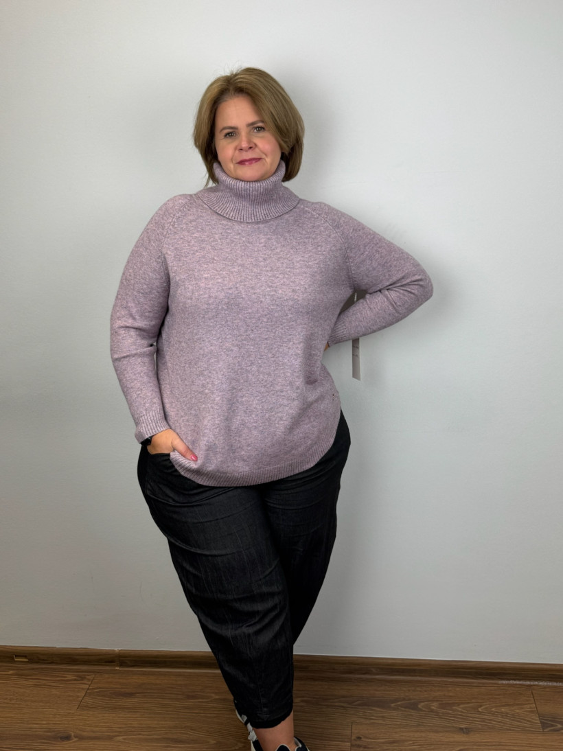 Sweter z golfem, melanż - les - (s/m, l/xl) - 8432 - lila