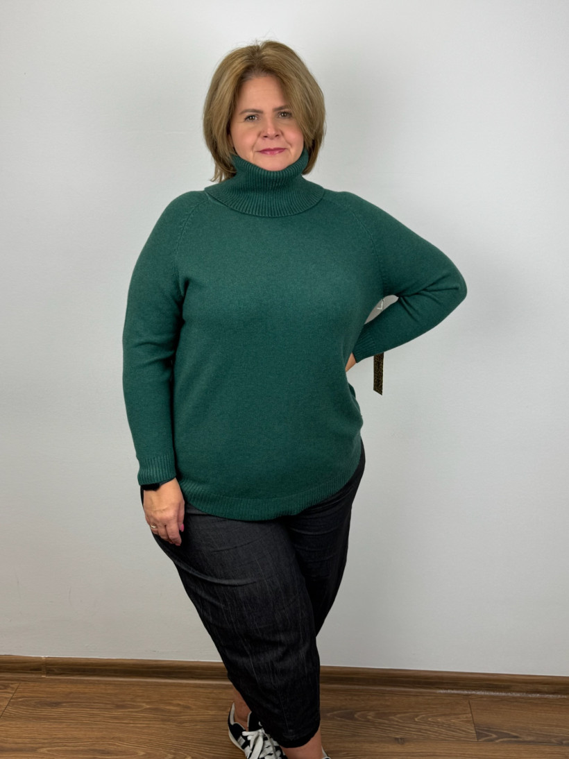 Sweter z golfem, melanż - les - (s/m, l/xl) - 8432 - butelkowa zieleń
