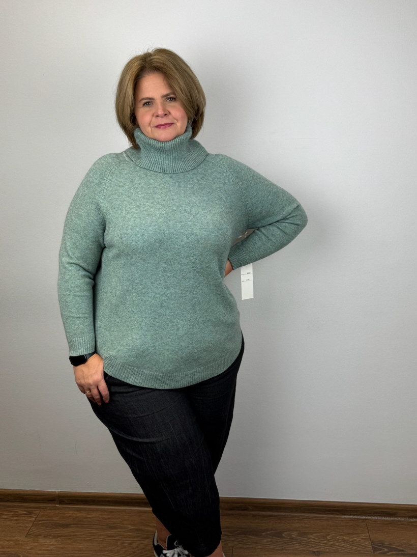 Sweter z golfem, melanż - les - (s/m, l/xl) - 8432 - mięta