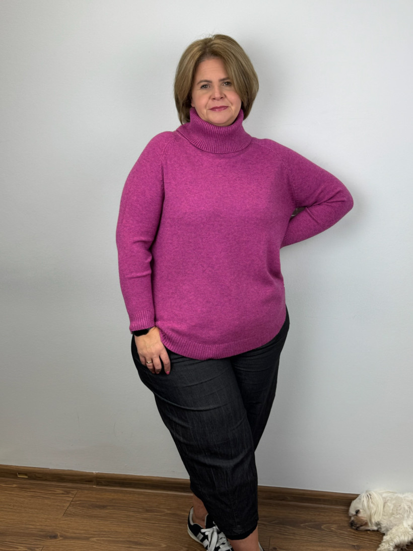 Sweter z golfem, melanż - les - (s/m, l/xl) - 8432 - róż