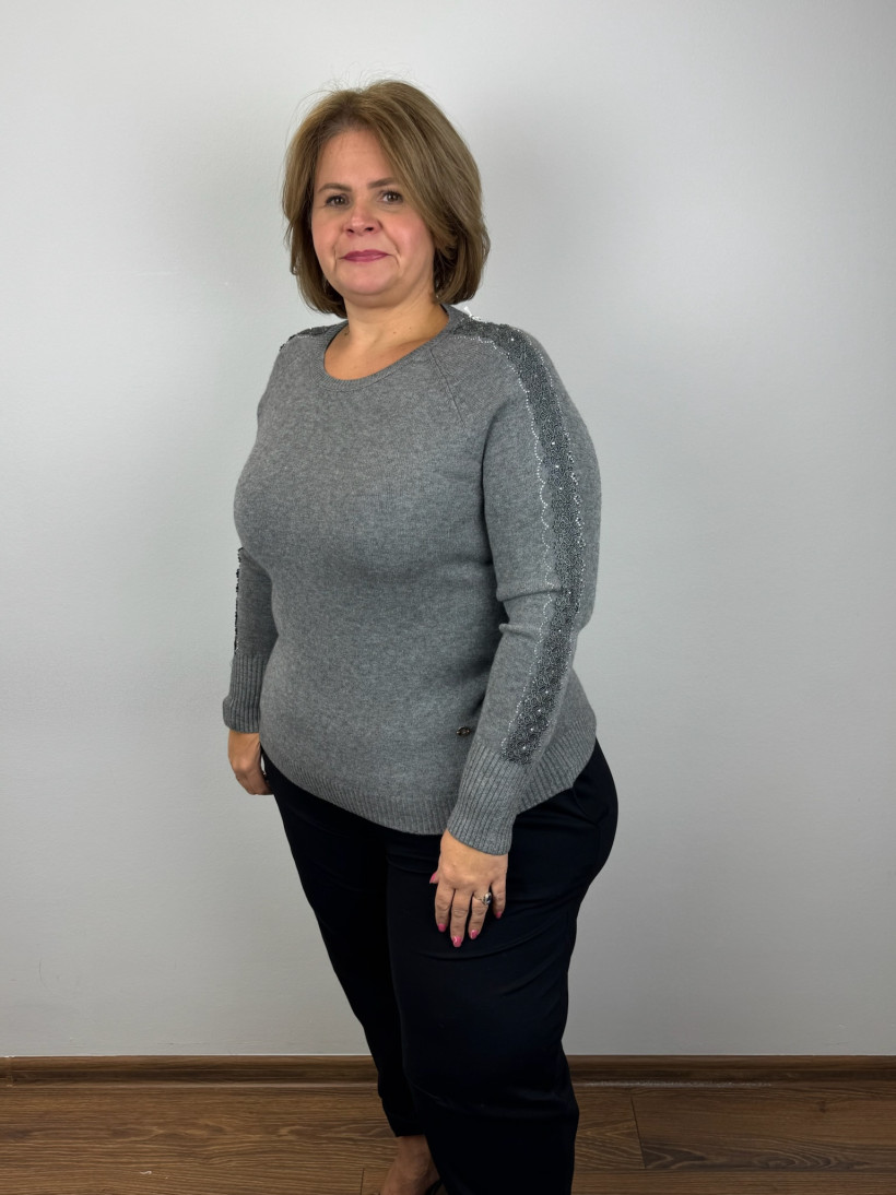 Sweter jednokolorowy lampas z gipiury - pm - ( l/xl, 2xl/3xl ) - 510 - grafit