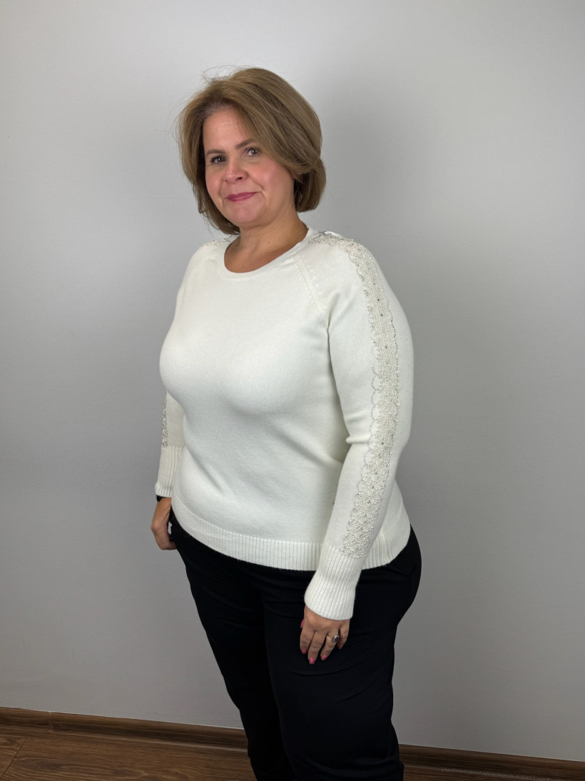 Sweter jednokolorowy lampas z gipiury - pm - ( l/xl, 2xl/3xl ) - 510 - śmietankowy