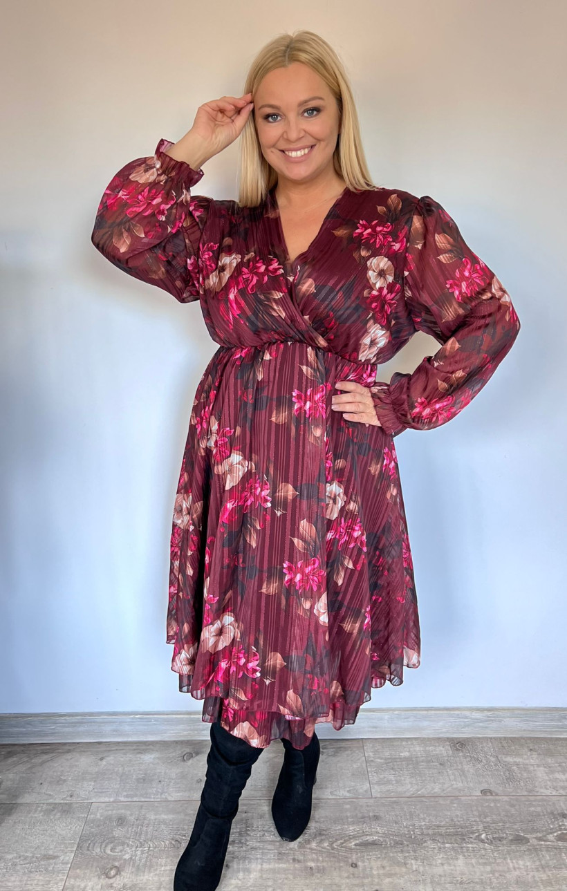 Sukienka midi Plus Size  w kwiaty