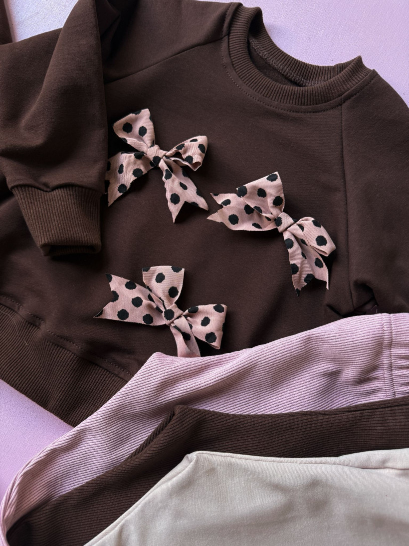 BLUZA CZEKOLADOWA RÓŻOWE KOKARDKI W KROPKI MAM TEN LUZ