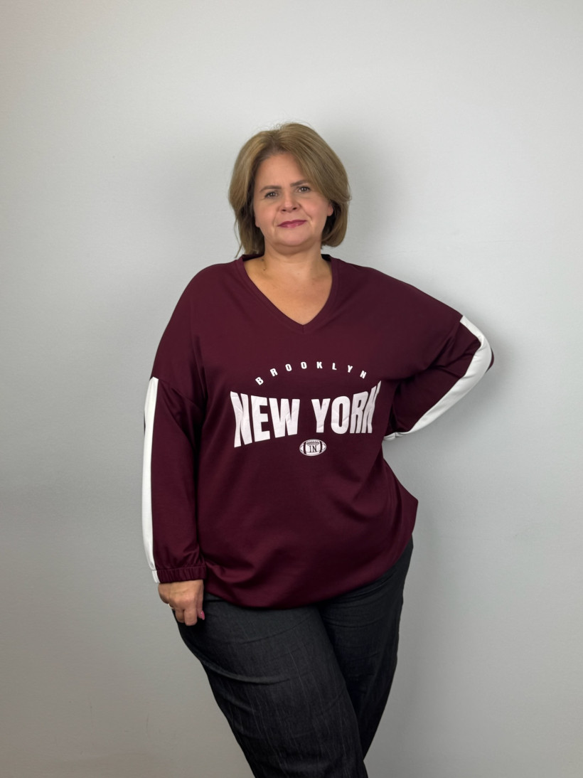 Bluza w serek, new york - seraj - 3657 - bordo