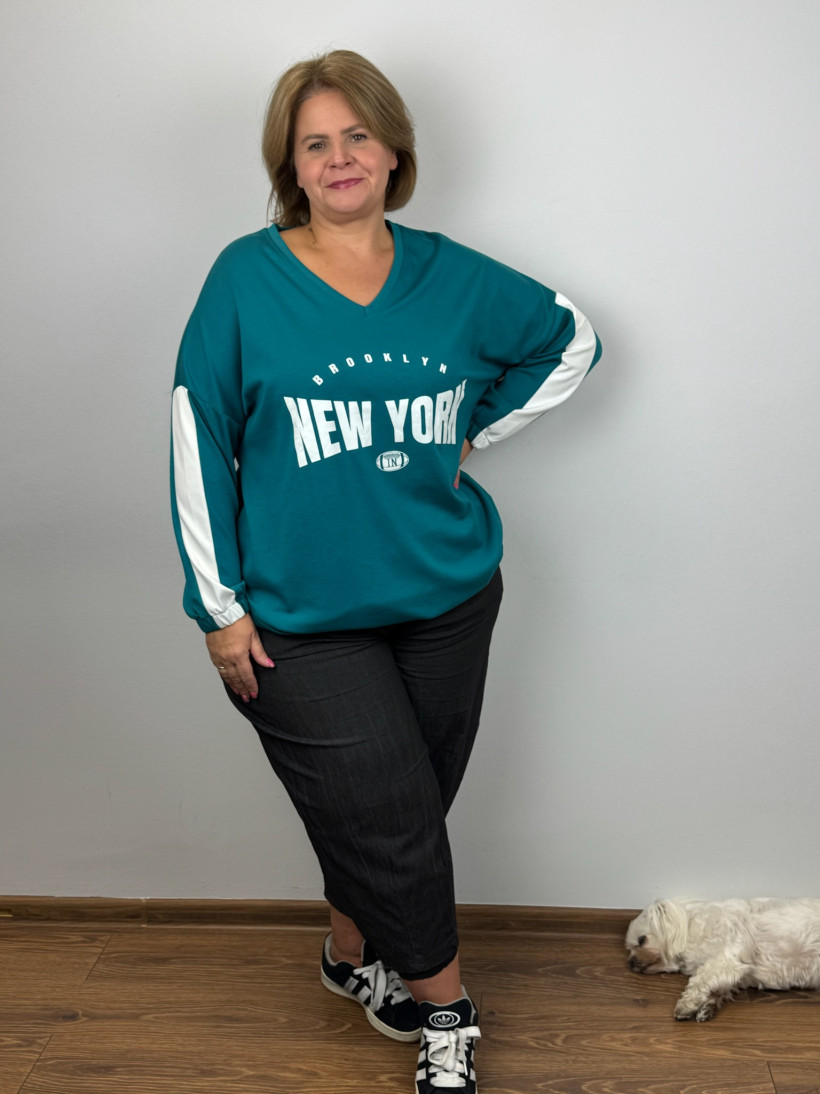 Bluza w serek, new york - seraj - 3657 -  morski