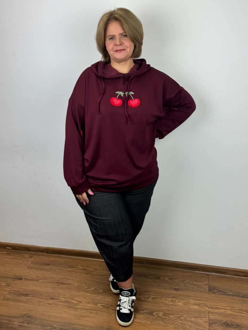 Bluza z kapturem, wiśnie - serej - 3654 - bordo
