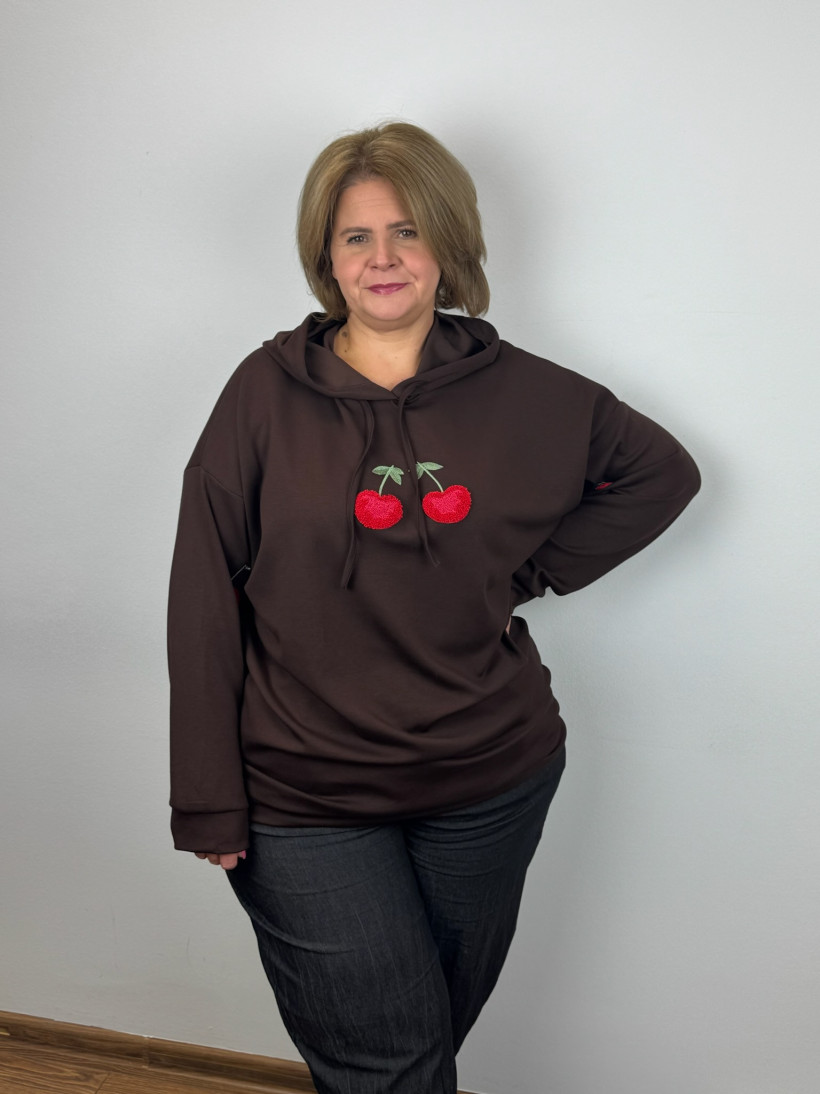 Bluza z kapturem, wiśnie - serej - 3654 - czekolada