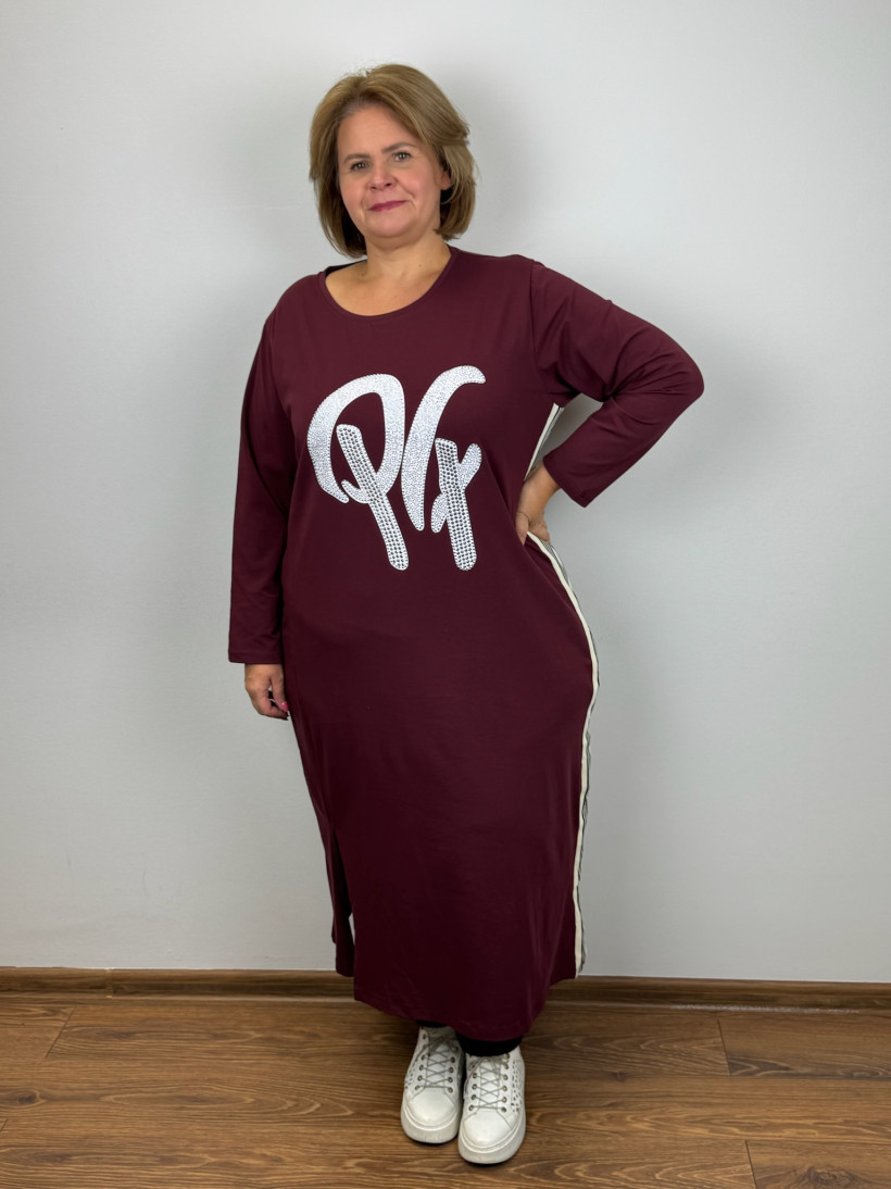 Sukienka lampas na boku, srebrny napis - seraj - 3598 - bordo