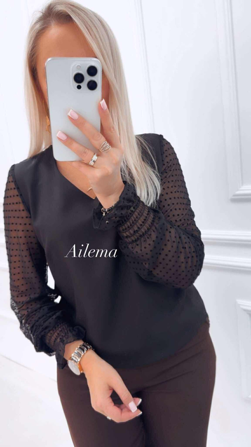 Koszula Ailema Madex czarna kk970 ozdobne rękawy