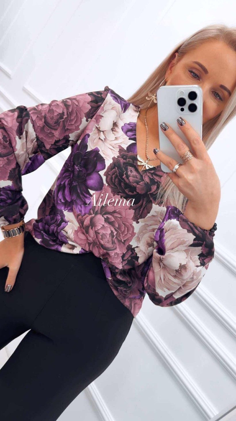Koszula Ailema Madex kk983 fioletowa w kwiaty