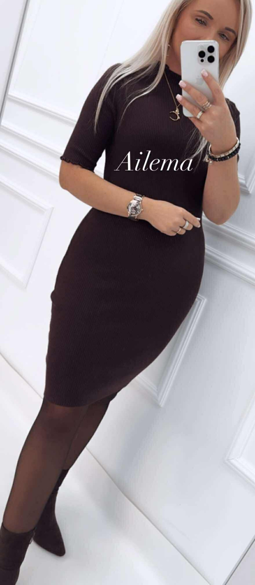 Sukienka dzianinowa CV6525 krótki rękaw