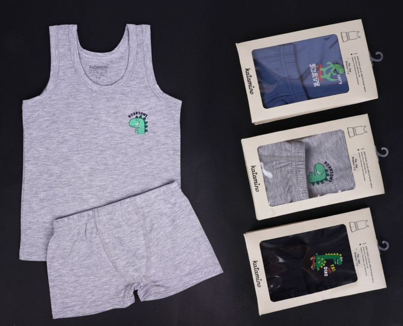 KOMPLET BOKSERKI+ PODKOSZULKA DINO GRANATOWY