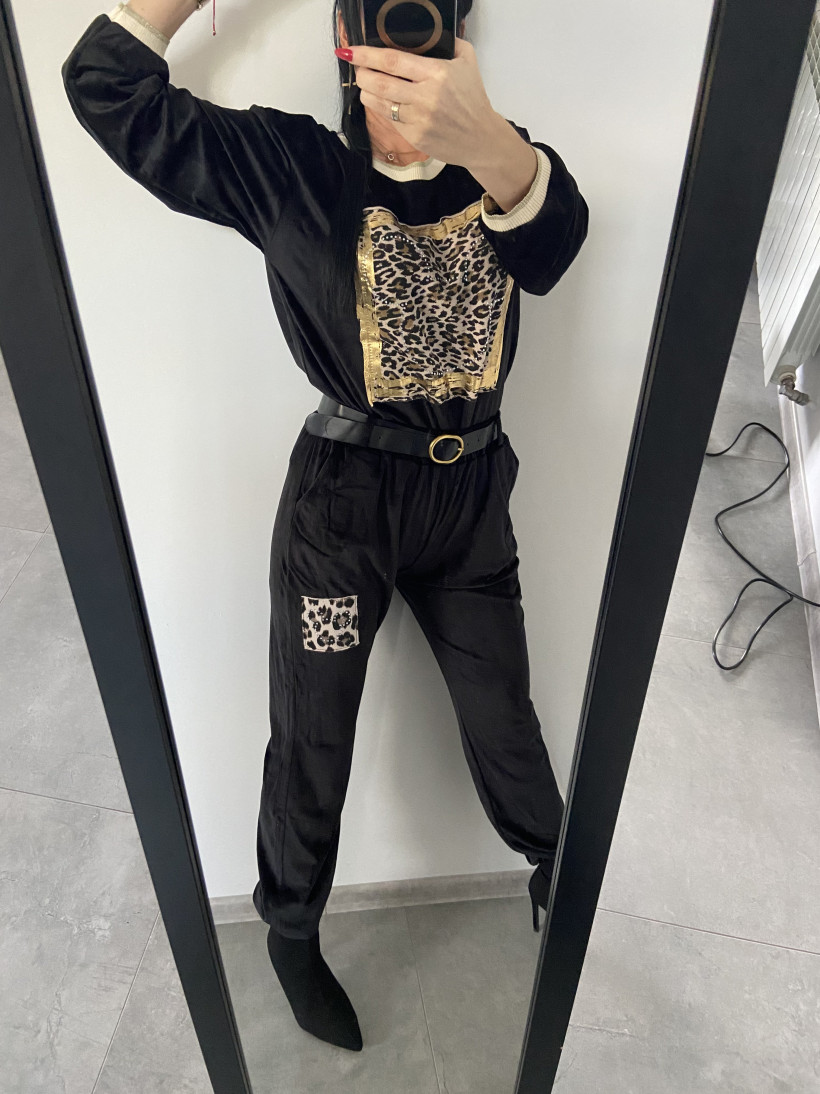 Komplet 221 welur z paskiem, panterka