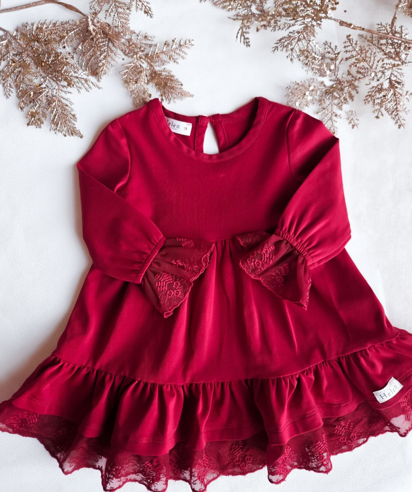 CZERWONA SUKIENKA Z KORONKAMI I KOKARDĄ HELEN