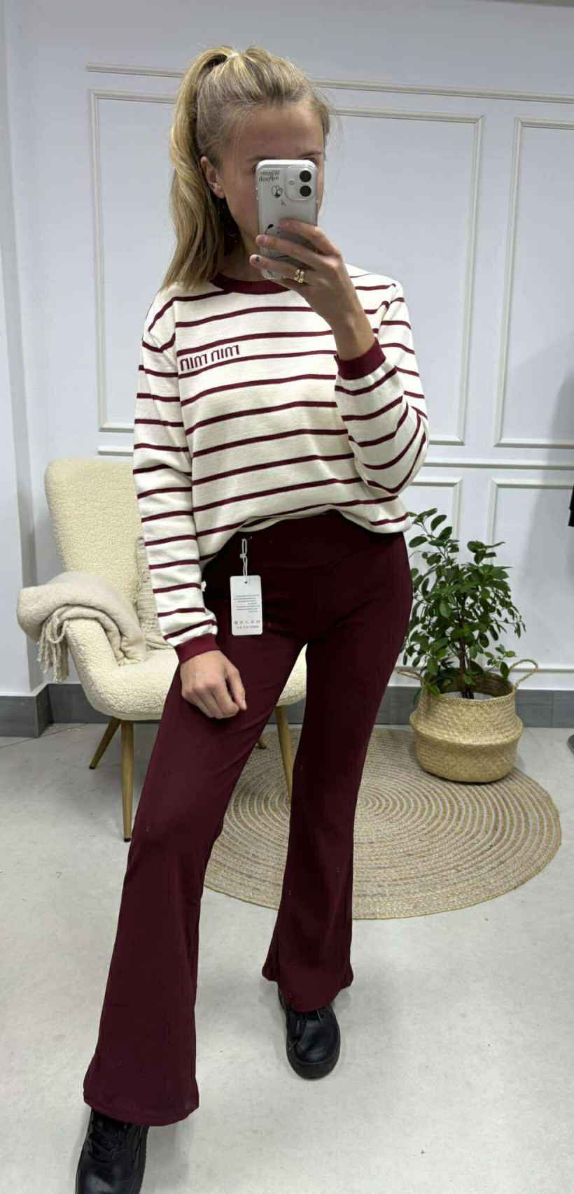 ocieplane spodnie dzwony prążek 