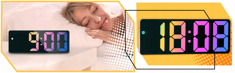 Zegar STOJĄCY CICHY BUDZIK Elektroniczny LED Alarm RGB KOLOROWY