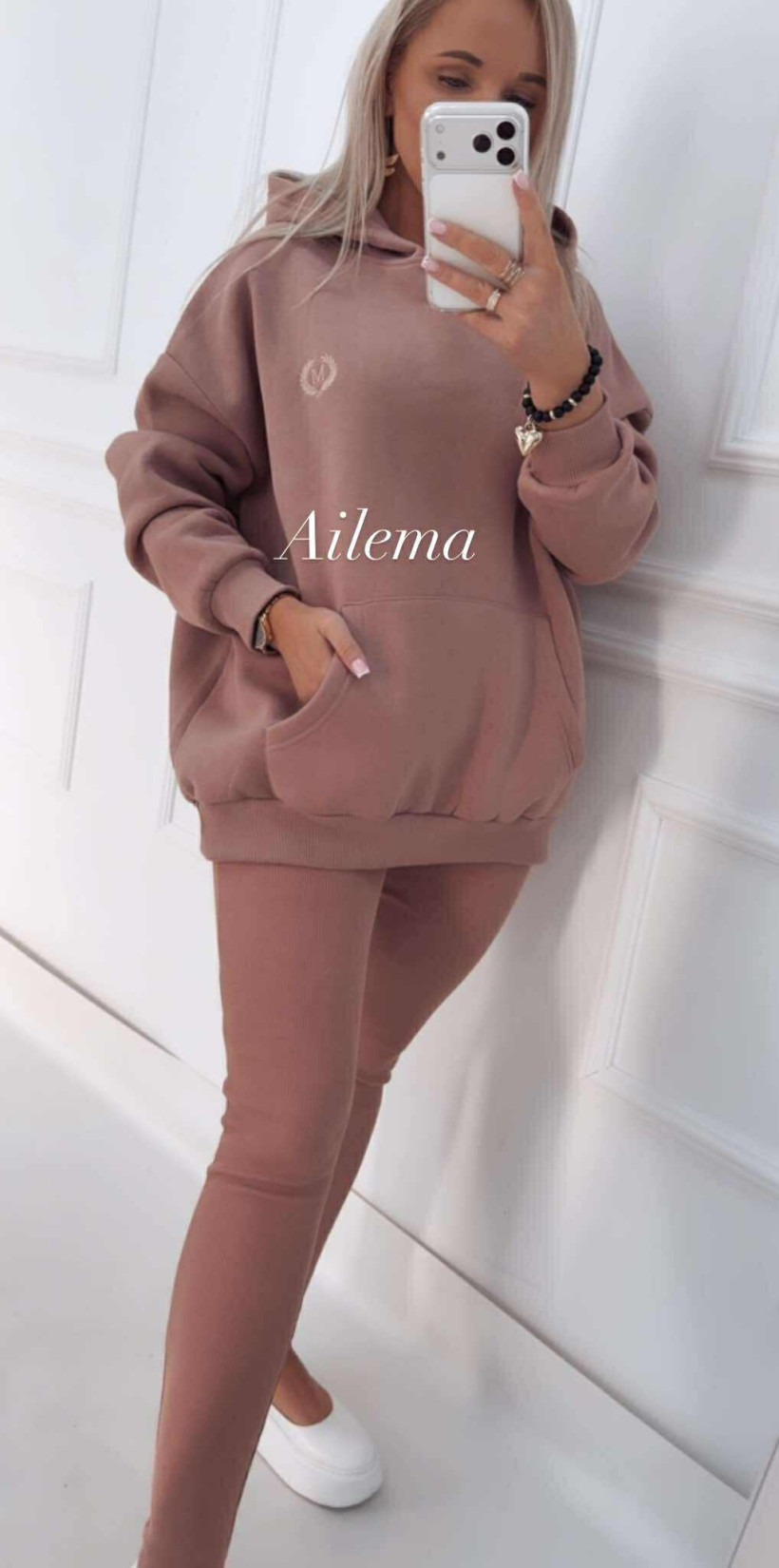 WYPRZEDAŻ Komplet Motion M01056 prążkowane legginsy i bluzka