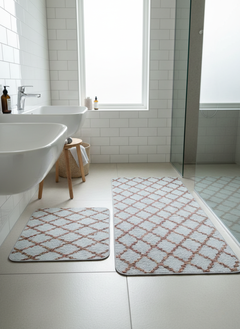 Komplet dywaników beż w romby 100x60 i 50x60cm