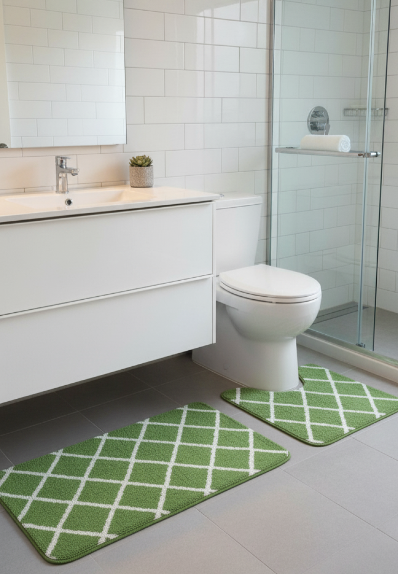 Komplet dywaników zielone romby z wycięciem 100x60cm i 50x60cm