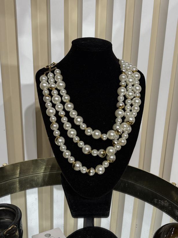 NASZYJNIK POTRÓJNY PERŁY 