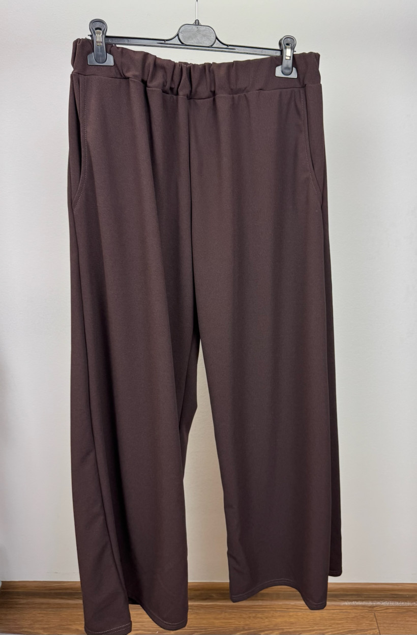 Spodnie na gumie szeroka nogawka - mf - 13138 - czekolada