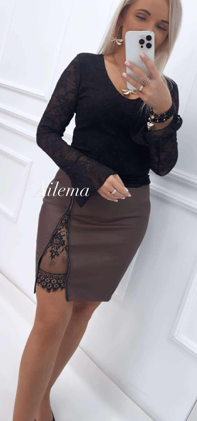 Spódnica ekoskórka kk1030 ozdobny zamek