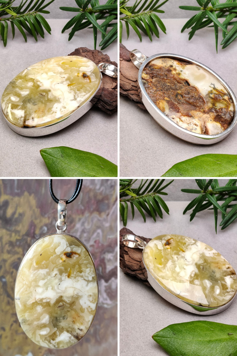 Wisiorek z naturalnego bursztynu bałtyckiego w oprawie srebrnej