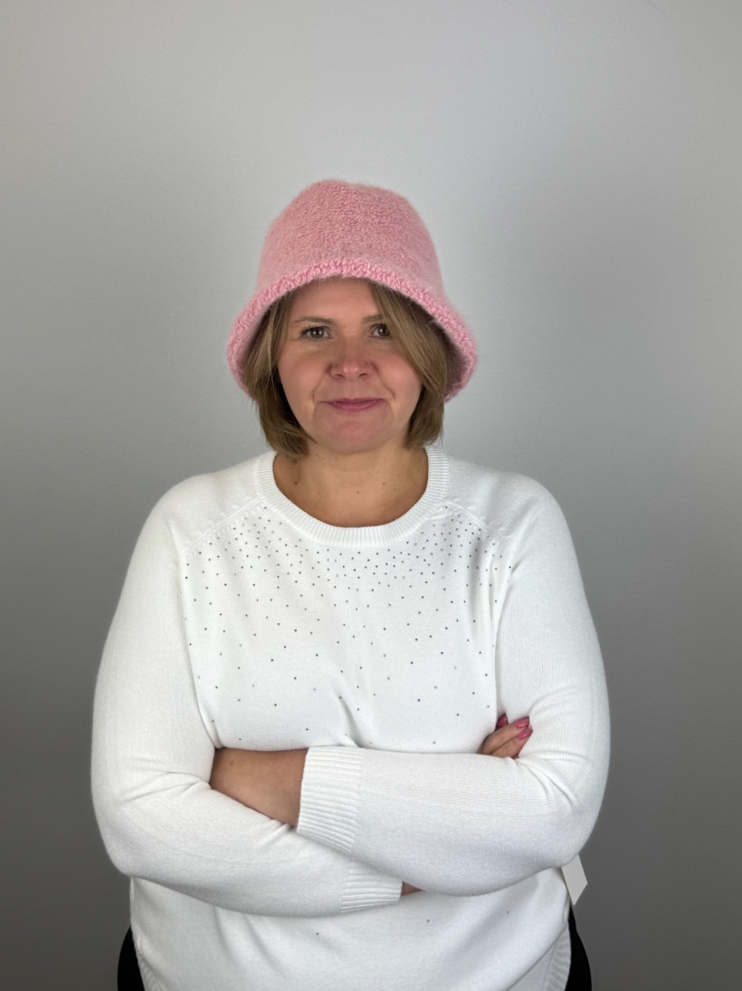 Kapelusz typu bucket hat, bukla z włosem - 394099 - puder