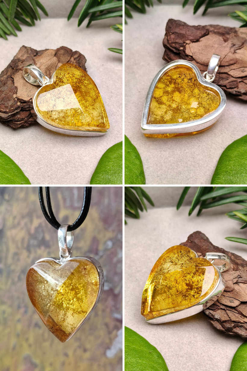 Serce z bursztynu bałtyckiego – Srebrny wisiorek handmade – Prezent na Walentynki, urodziny, rocznicę