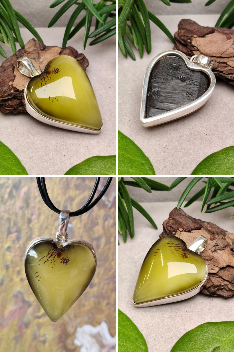 Wisiorek serce z naturalnego bursztynu bałtyckiego i srebra 925 – ręcznie robiona biżuteria, prezent z bursztynu, unikatowy naszyjnik