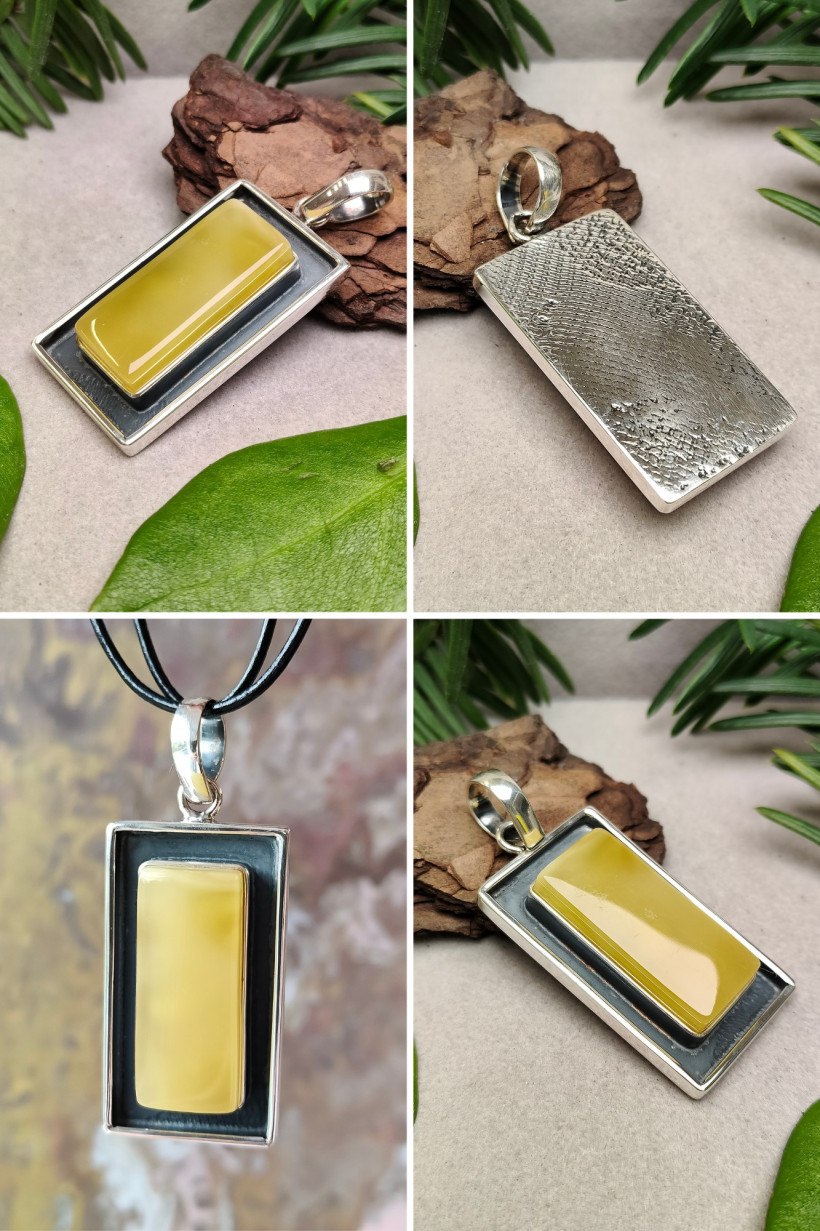 Srebrny wisiorek z naturalnym bursztynem bałtyckim – unikatowa biżuteria handmade, minimalistyczny naszyjnik, prezent z Polski