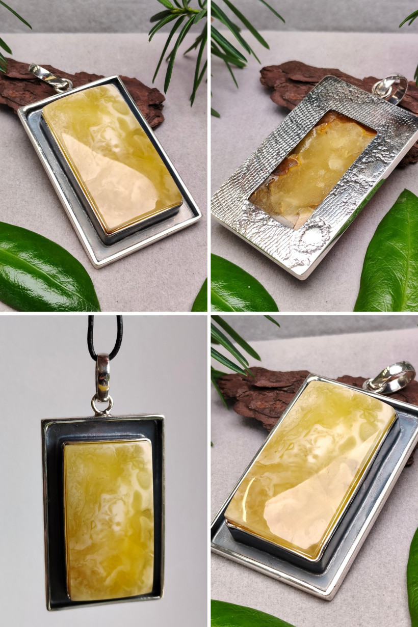 Wisiorek z naturalnym bursztynem bałtyckim w srebrnej oprawie – unikatowa biżuteria handmade, elegancki