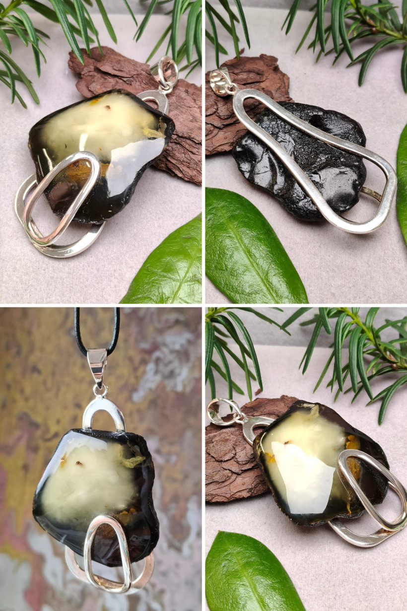 Unikatowy wisior z naturalnego bursztynu i srebra — ręcznie wykonana biżuteria artystyczna