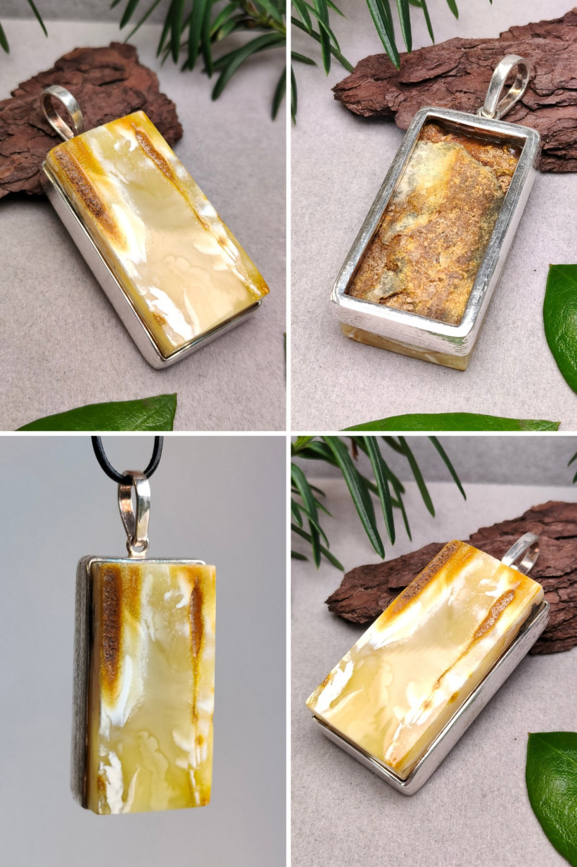 Wisiorek z naturalnego bursztynu bałtyckiego w srebrnej oprawie – unikatowy, ręcznie robiony